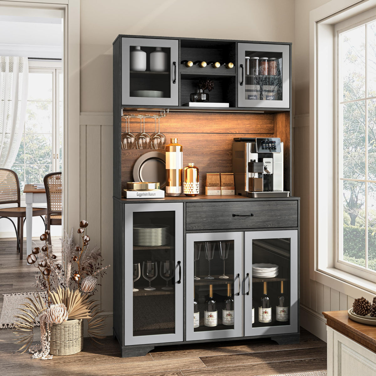 71" Cabinet with Wine Rack and Charging Station, Set of 2