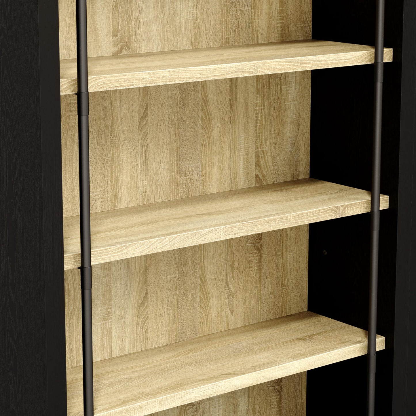 Bookcase Wall with Ladder Black & Wood Grain