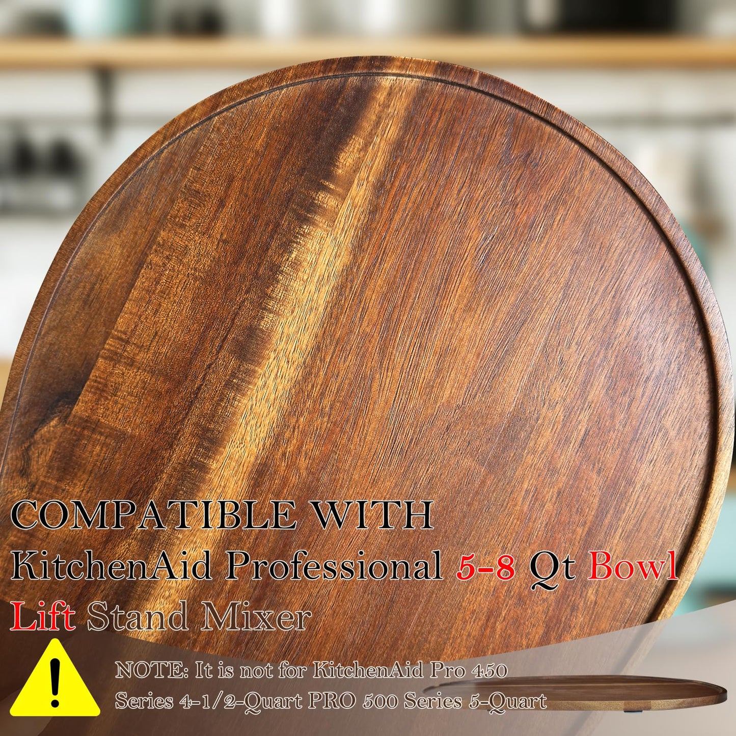 Acacia Wood Mixer Slider Mat for Kitchen Aid 4.5-5 Qt Tilt-Head Stand Mixer Kitchen Appliance Slider Tray Countertop Storage Attachments