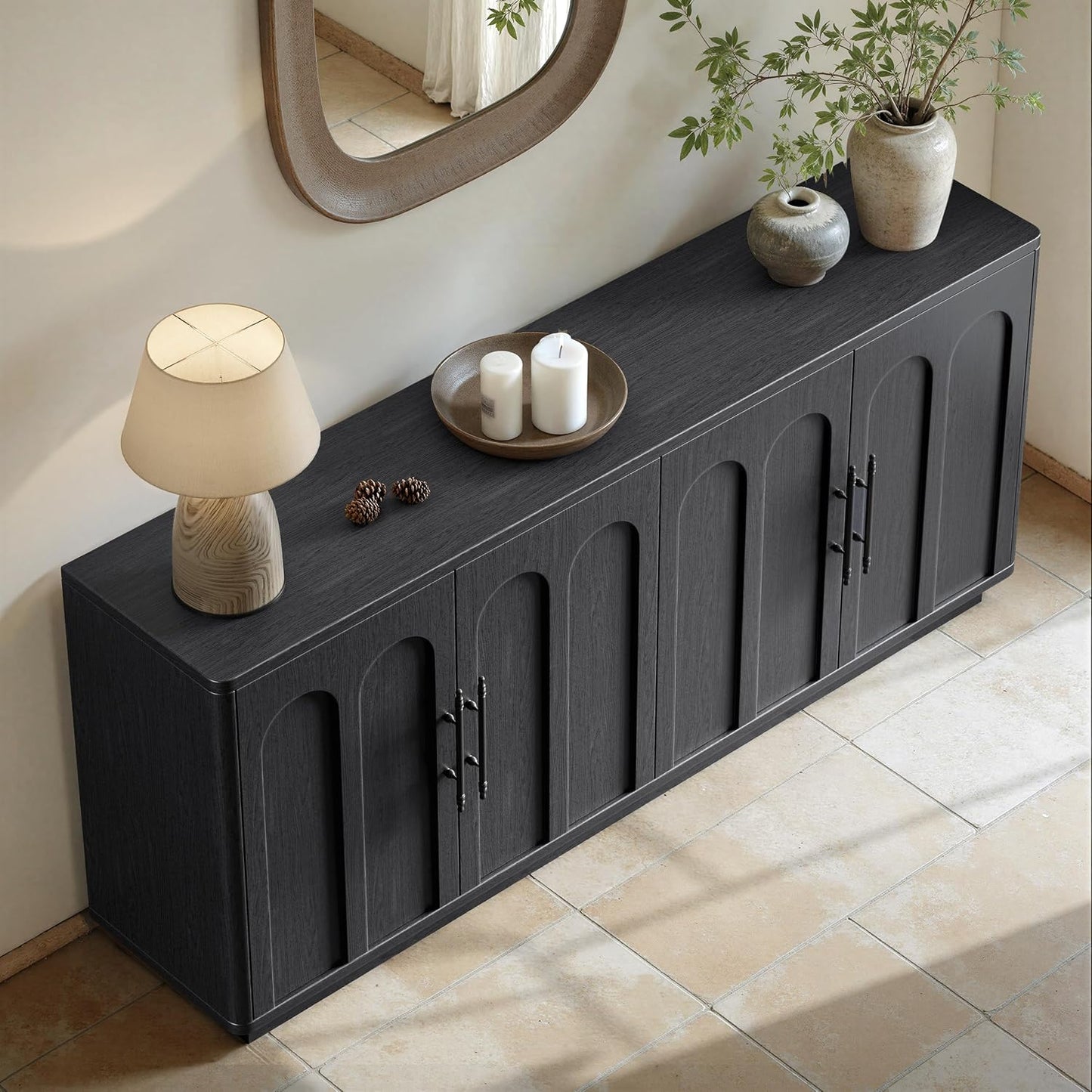 67" Arched Black Sideboard Buffet Cabinet