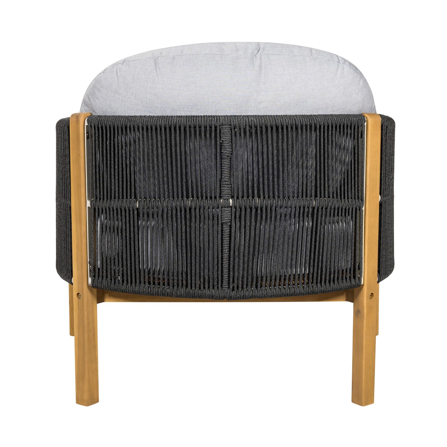 Merax Patio Chairs Set of 2, Acacia Wood Outdoor Club Chair with Cozy 5.75" Thick Cushion & Rope-Weave Backrest, Bohe Style Patio Dining Armchair Chairs for Garden Balcony Outside Dining Relax, Beige