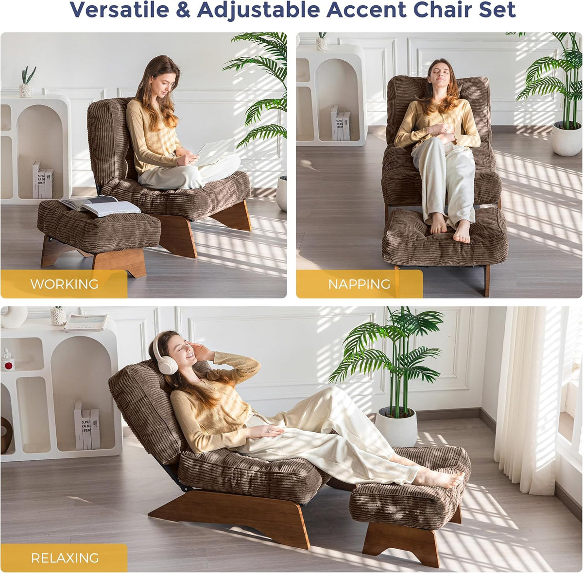 Lounge Chair with Ottoman and with Adjustable Backrest