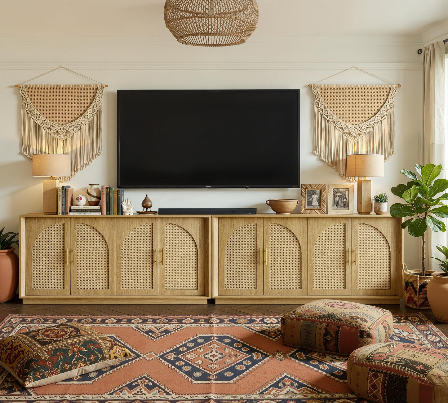 Sideboard Buffet Cabinet with Storage, Mid Century Modern Accent Cabinet with Arched Doors, Modular Media Console