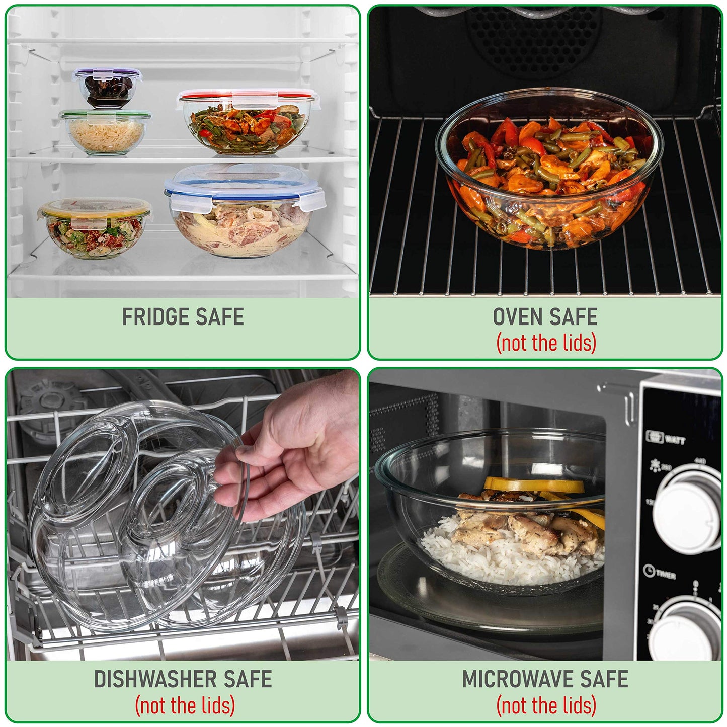 Glass Container Set with Acacia Lids - 4 Stackable Meal Prep Containers. Durable heat resistant Inert Borosilicate Glass
