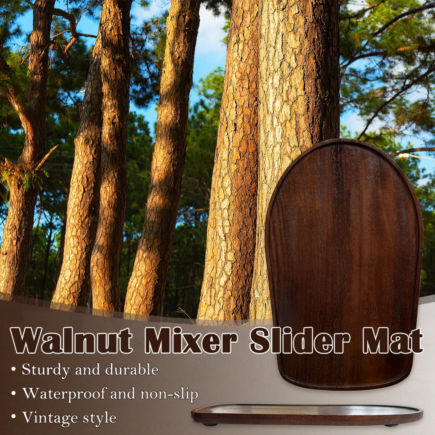 Acacia Wood Mixer Slider Mat for Kitchen Aid 4.5-5 Qt Tilt-Head Stand Mixer Kitchen Appliance Slider Tray Countertop Storage Attachments