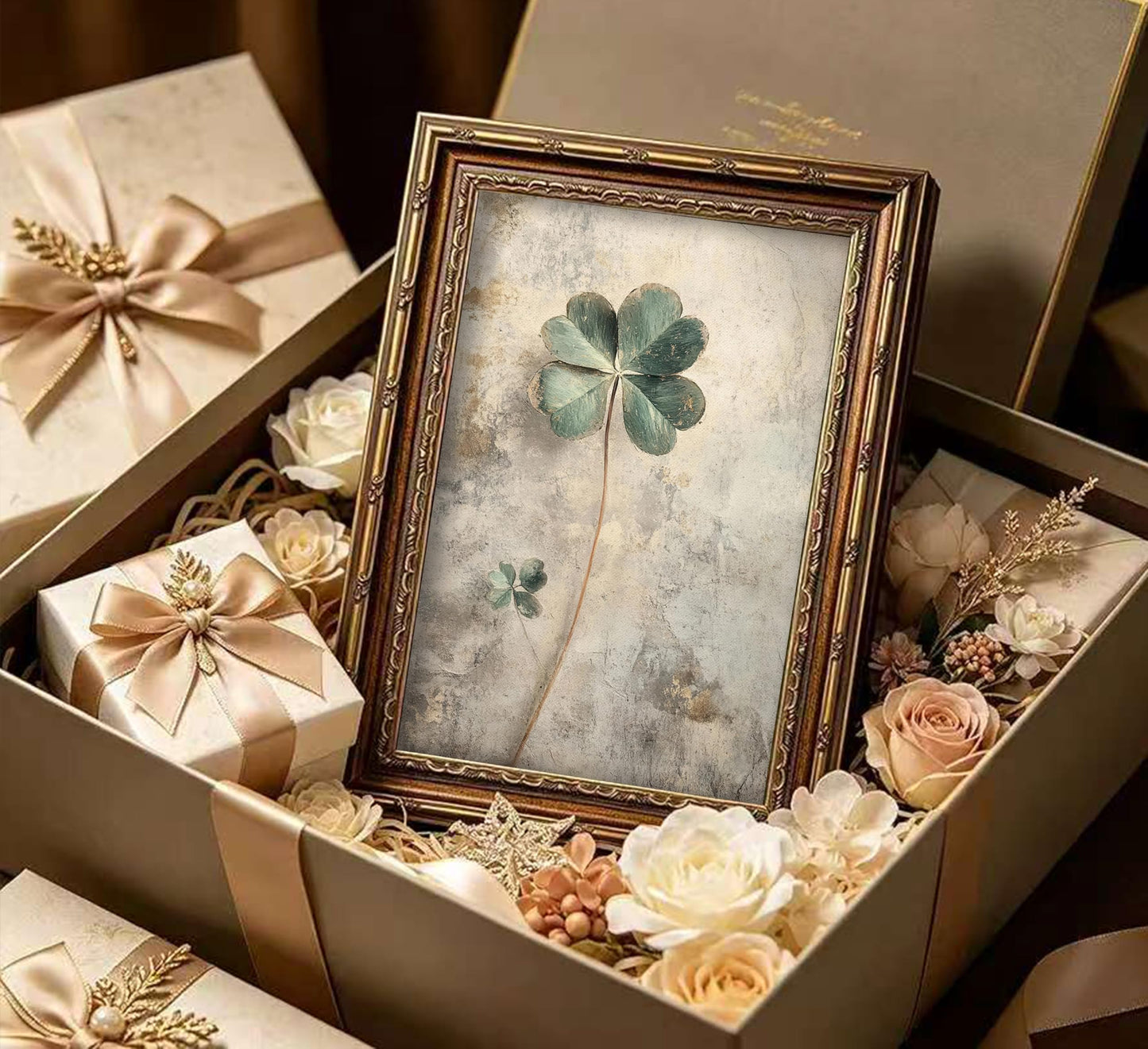 Vintage Gold Framed Moody Flower Canvas Wall Art