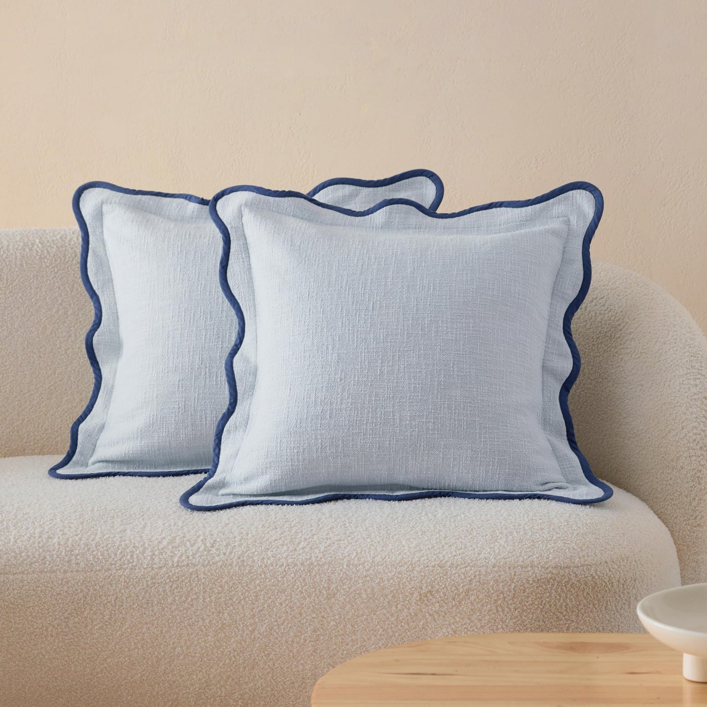 Double Stitch Scalloped Throw Pillow Covers - 100% Cotton