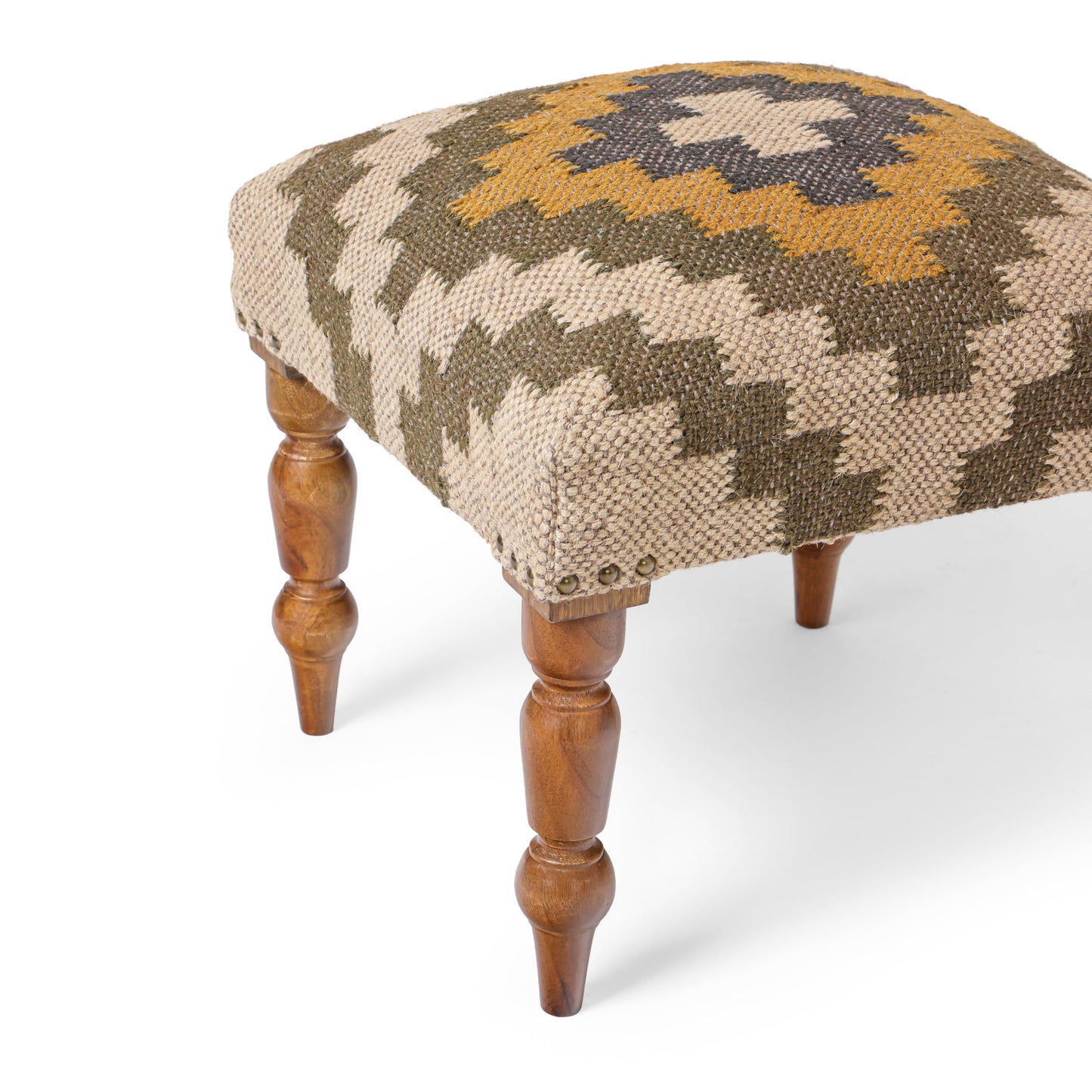 Handmade Jute Ottoman Stool with Wooden Legs