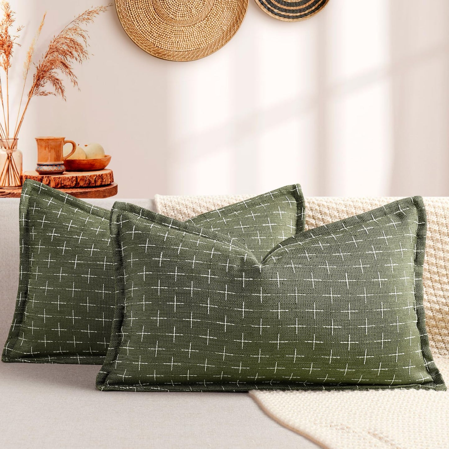 ZWJD Pillow Covers 18x18 Set of 2 Soft Polyester Textured Pillow Covers with Stylish Flange Edge Cozy Farmhouse Throw Pillows for Couch Bed Sofa Living Room