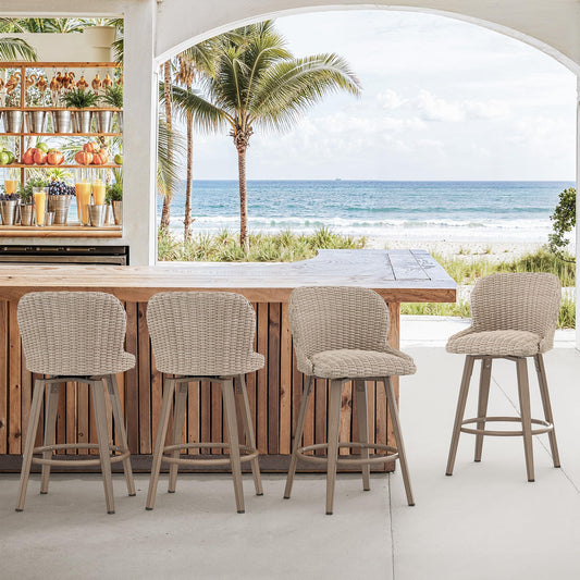 Swivel Outdoor Bar Stools Set of 3, 27" Counter Wicker Patio Chair