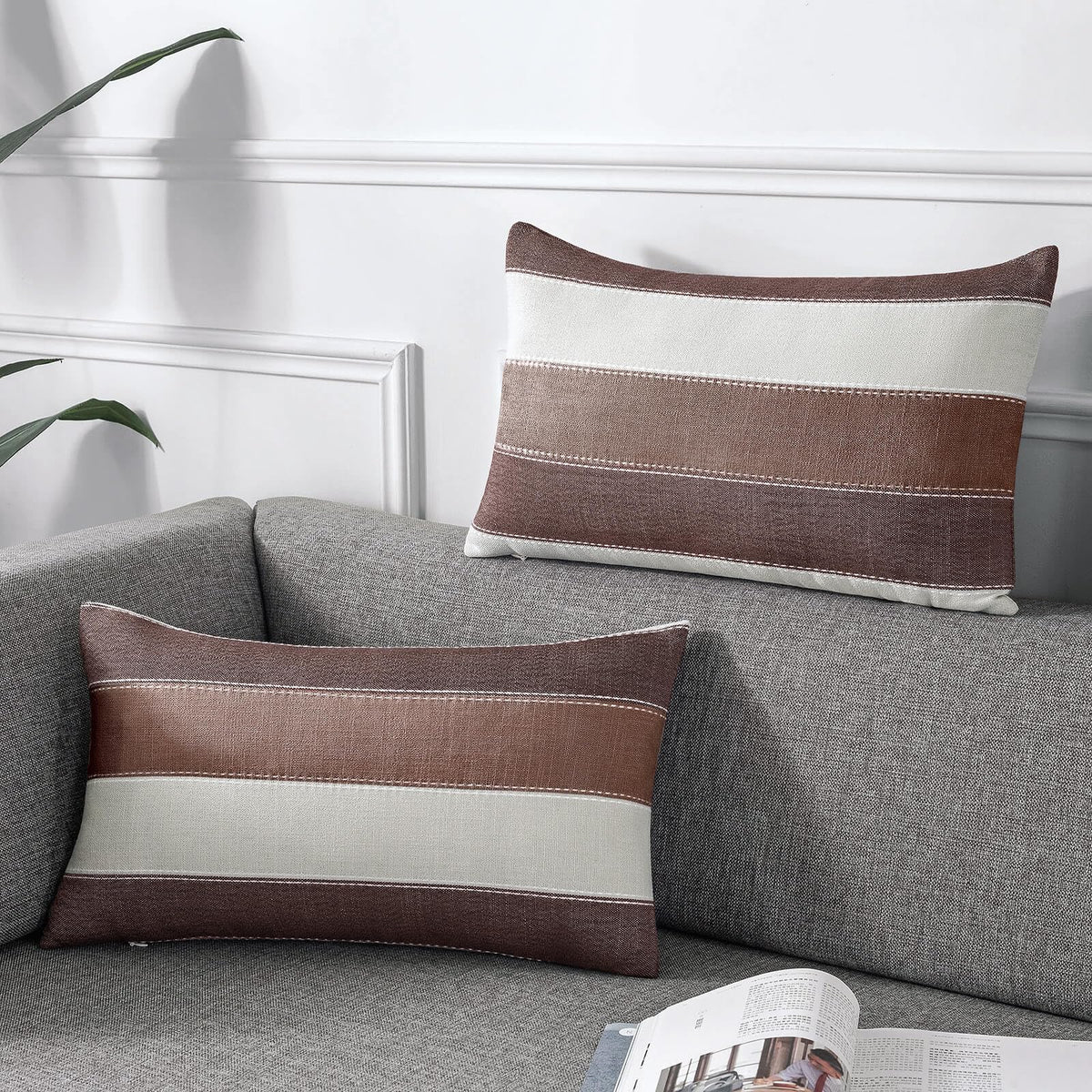 2 Pair Stripe Check Throw Pillow Covers 18x18Inch