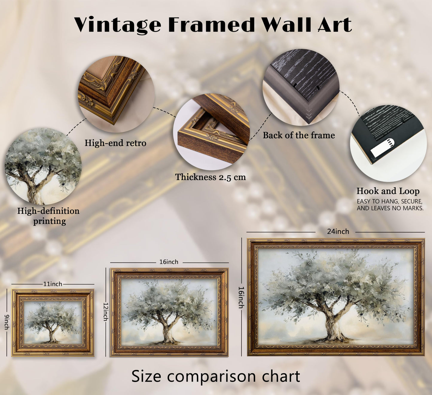 Vintage Gold Framed Moody Flower Canvas Wall Art