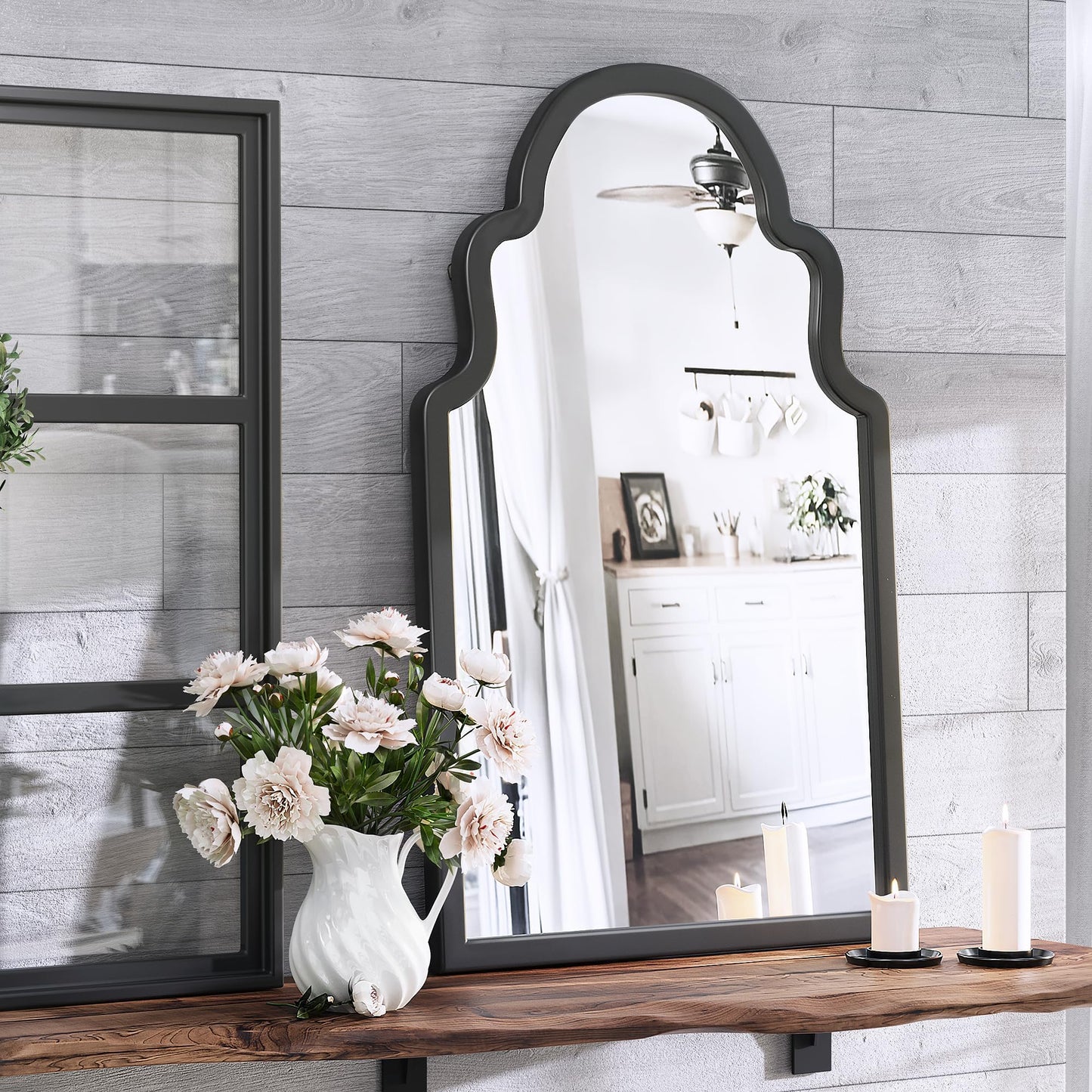 Solid Wood Walnut Arched Mirror