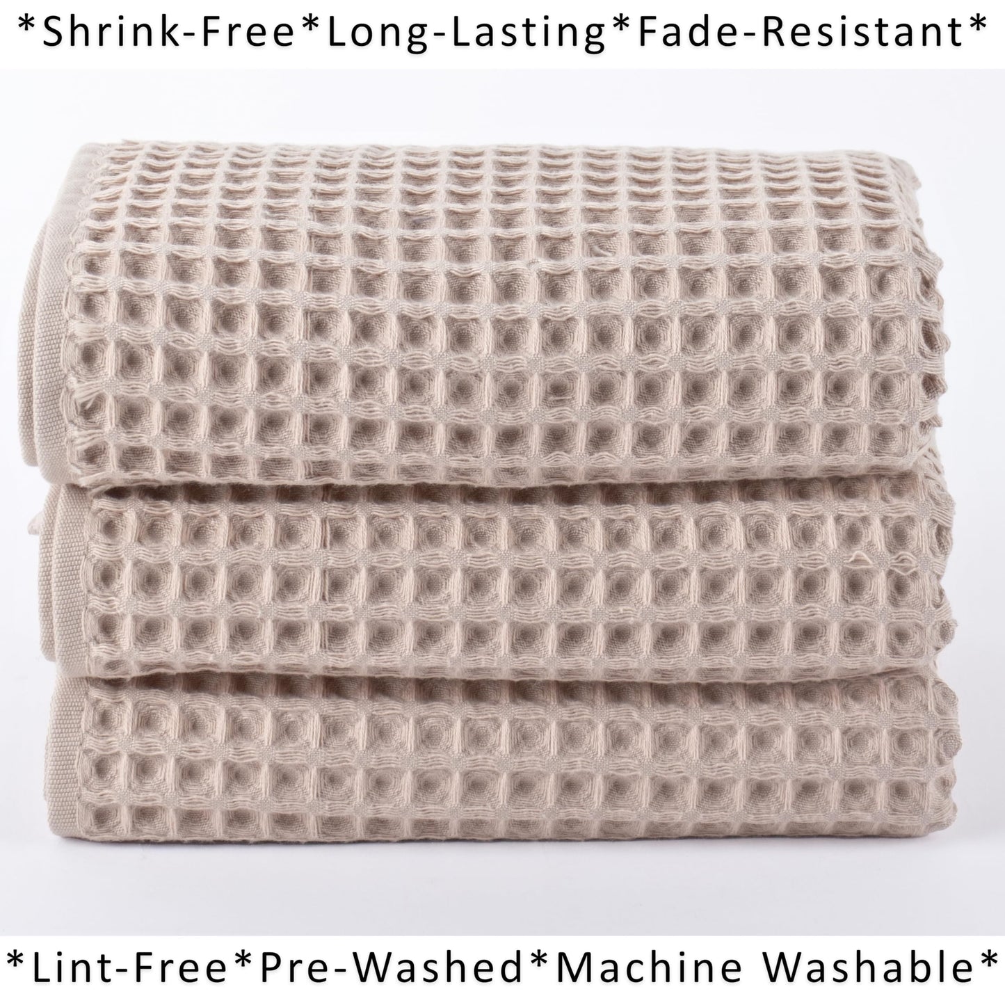 PÜSKÜL Organic Waffle Kitchen Towel Pure 100% Turkish Cotton Set of 3 Natural Raw-Undyed Towel - Premium Quality Soft Quick-Dry Absorbent Lint-Free Hand & Dish Towels Large 32X16 (3, Natural Beige)