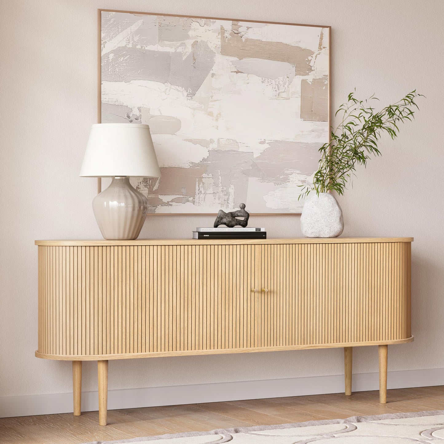 WERMO 71’’ Black Sideboard Cabinet with Doors and Shelves - Black Cabinet for Living Room, Bedroom, Entryway and Office Credenza. Kitchen Buffet, Modern Media Console Table with Storage (Black Oak)