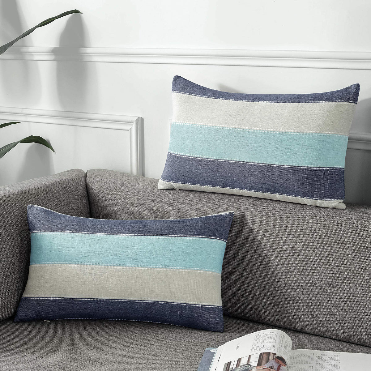 2 Pair Stripe Check Throw Pillow Covers 18x18Inch