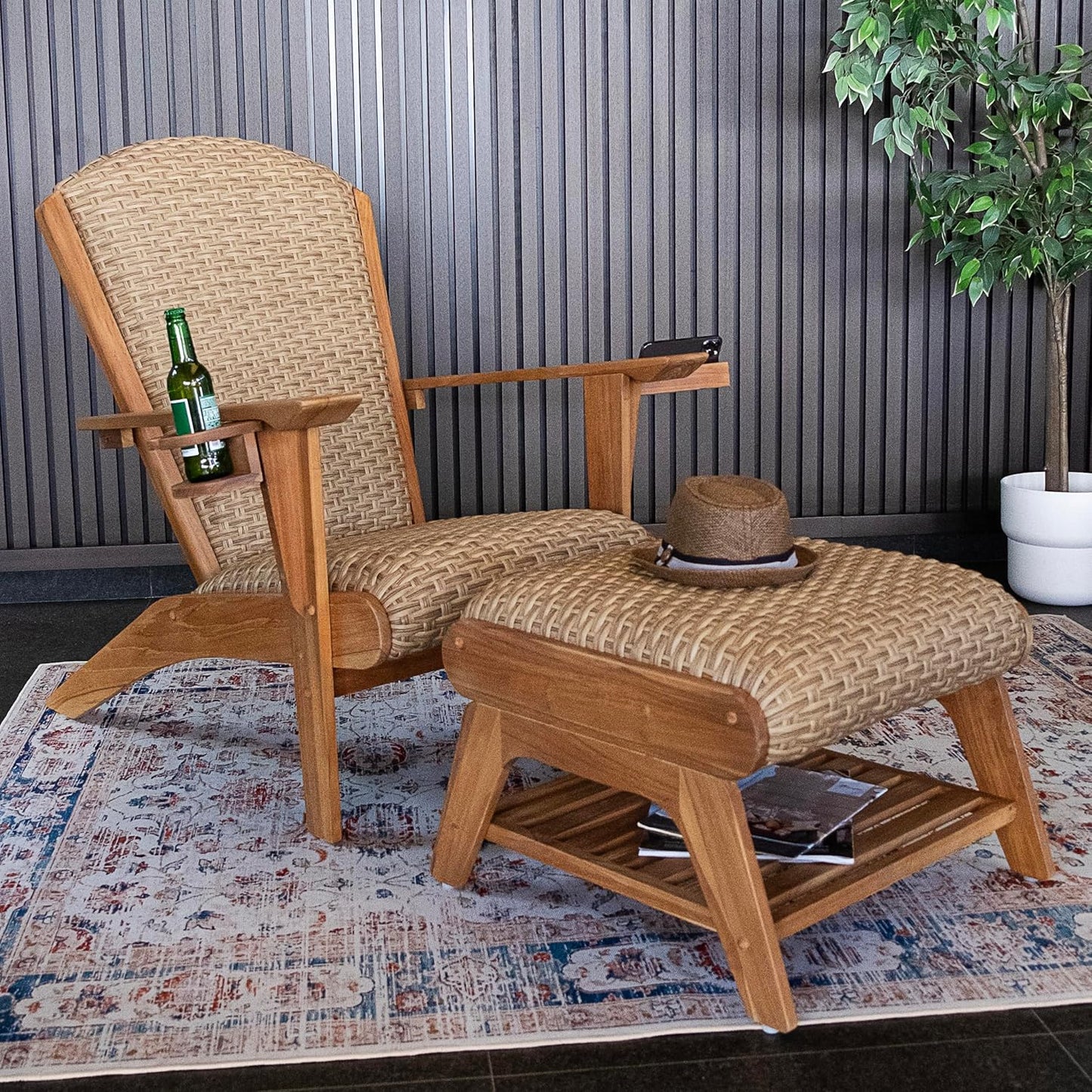 Cambridge Casual Camden Chair with Ottoman, Wicker Accent, Patio Lounge for Porch