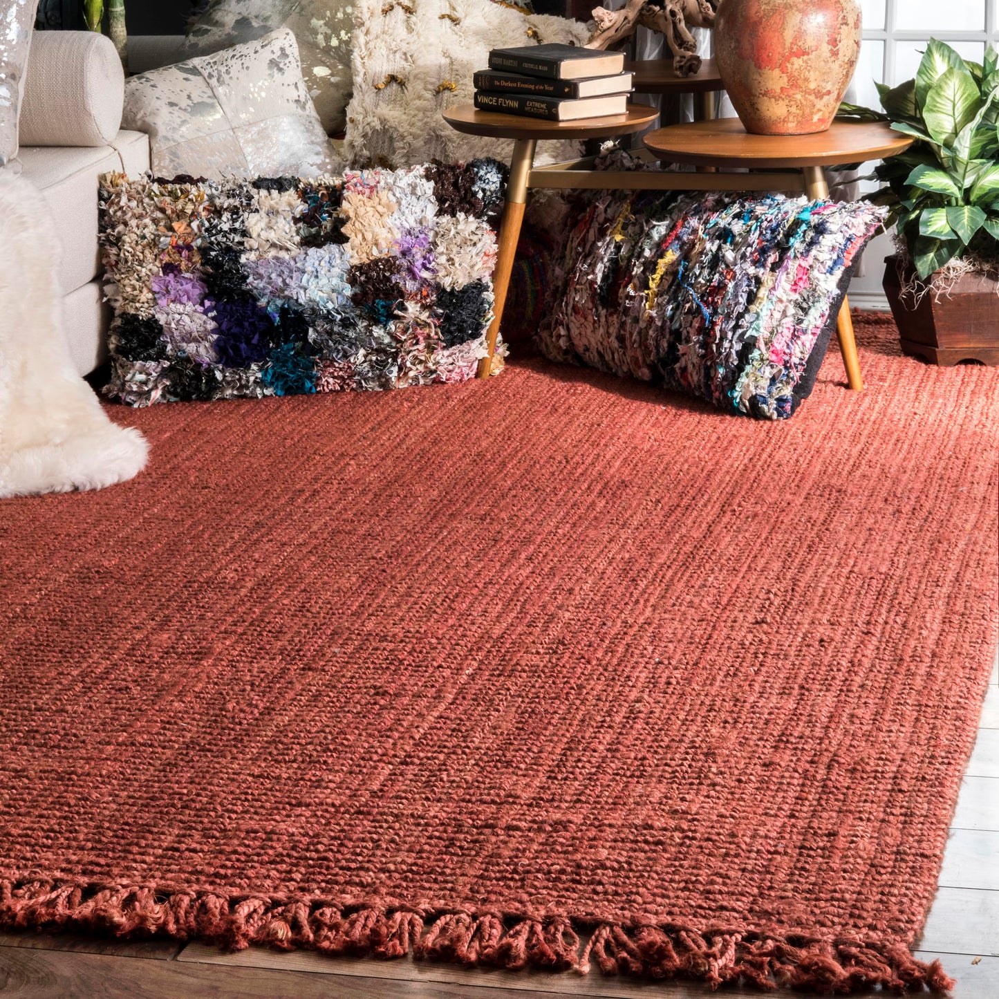 Chocolate Solid Flatweave Area Rug, 5' x 8'