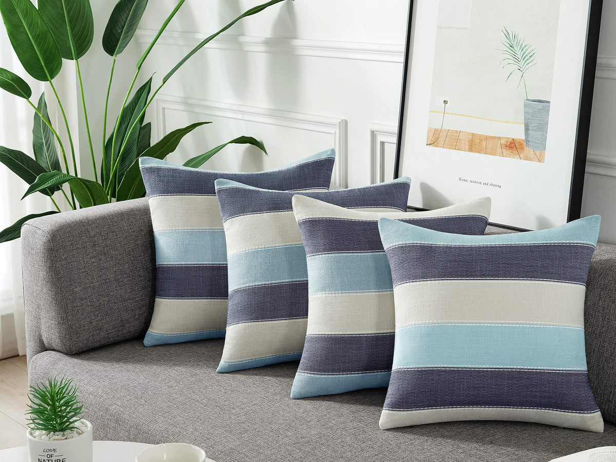 2 Pair Stripe Check Throw Pillow Covers 18x18Inch