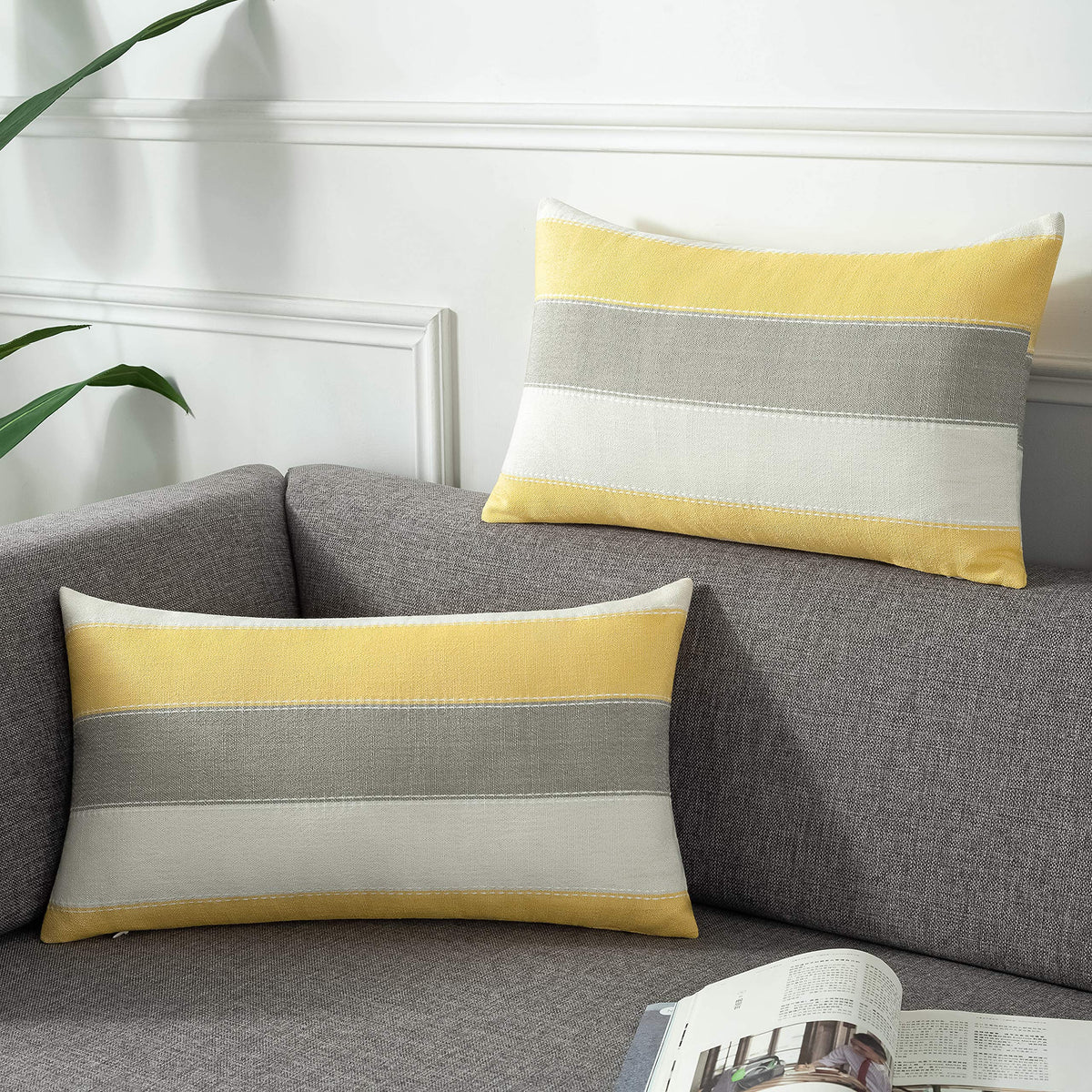 2 Pair Stripe Check Throw Pillow Covers 18x18Inch