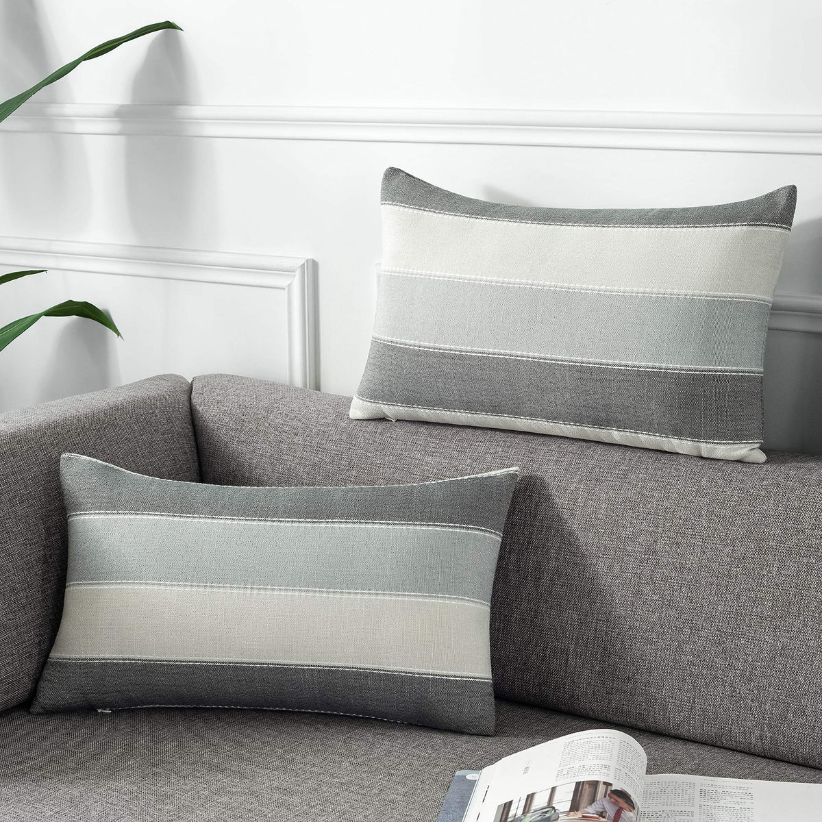 2 Pair Stripe Check Throw Pillow Covers 18x18Inch