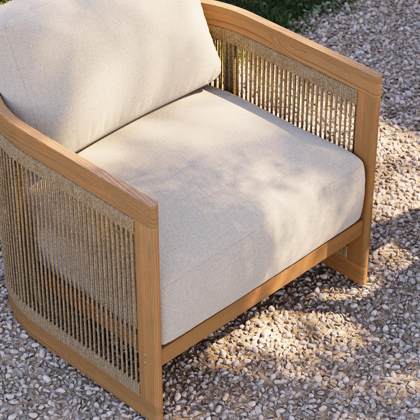homary Teak Outdoor Chair, Rope Woven Patio Lounge Chair with All-Weather Cushions, Deep Seat Ergonomic Armchair with Removable Washable Covers (2 Chair)
