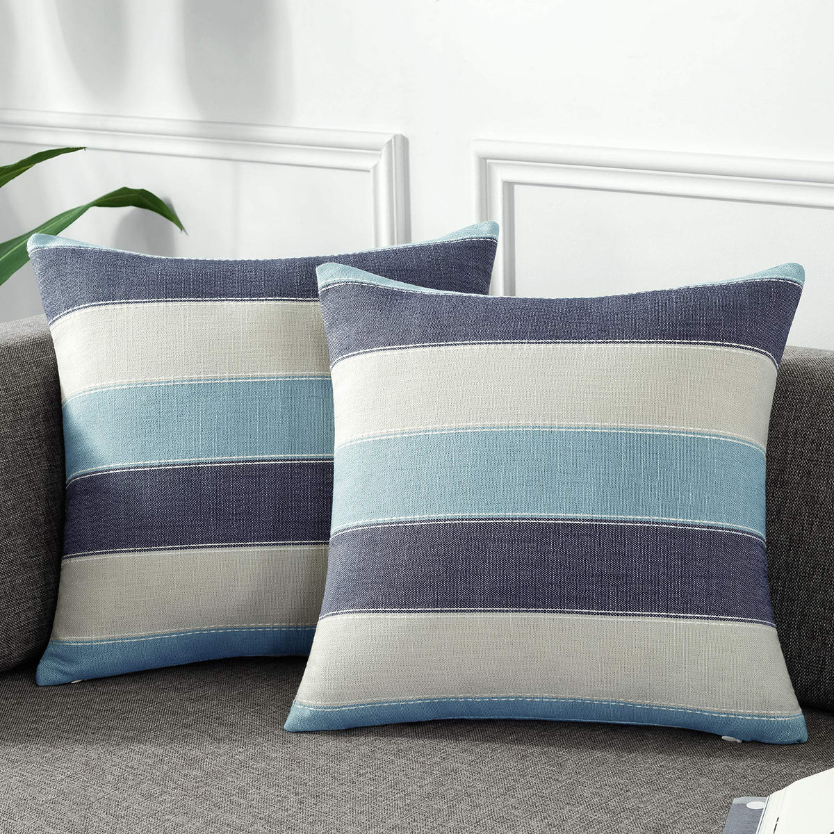 2 Pair Stripe Check Throw Pillow Covers 18x18Inch