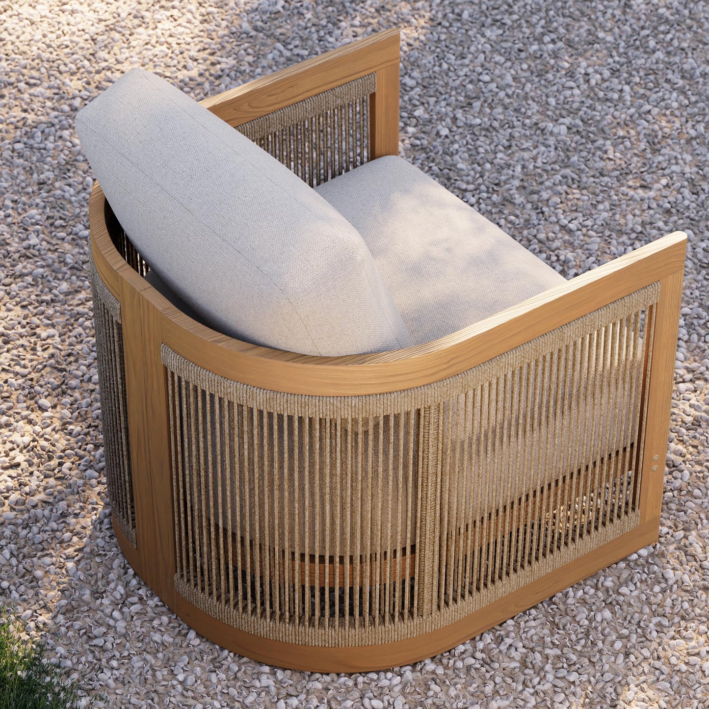 homary Teak Outdoor Chair, Rope Woven Patio Lounge Chair with All-Weather Cushions, Deep Seat Ergonomic Armchair with Removable Washable Covers (2 Chair)