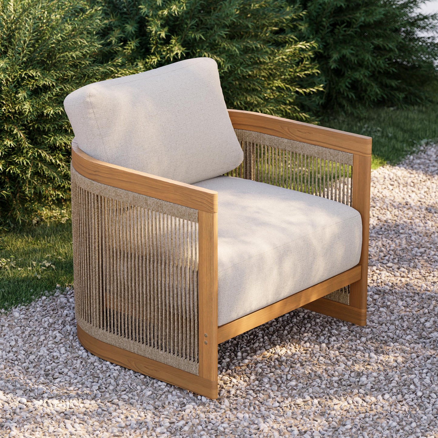 homary Teak Outdoor Chair, Rope Woven Patio Lounge Chair with All-Weather Cushions, Deep Seat Ergonomic Armchair with Removable Washable Covers (2 Chair)