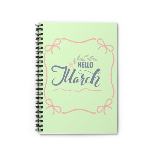 Hello March Spiral Notebook – Spring Aesthetic Journal for Women | Cute Seasonal Planner