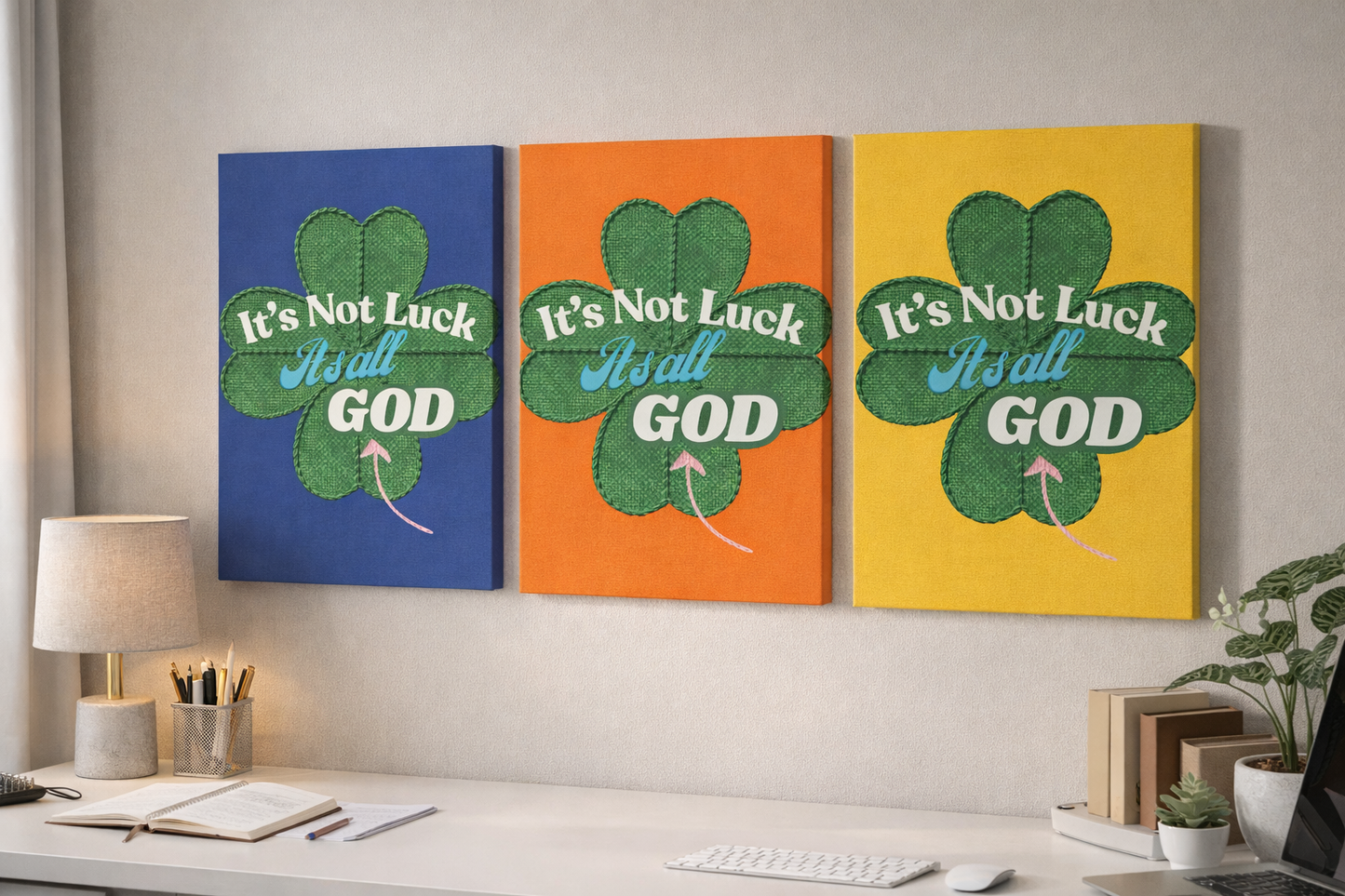 Canvas Art - "It's Not Luck, It's All God" Four-Leaf Clover Wall Art